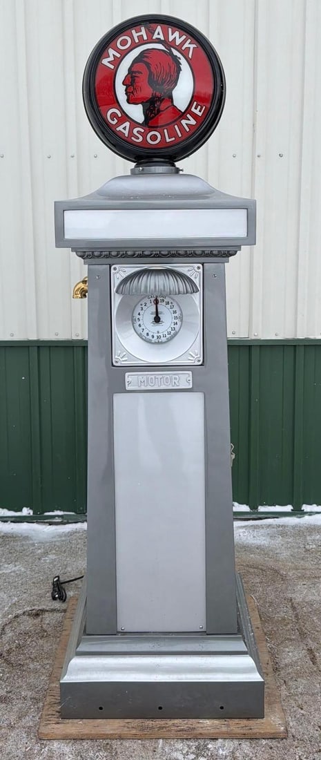 1928 Sharmeter Model #612 Clock Face Gas Pump (restored): 87"T., the gas pump has been professionally restored, has dual outlets. This Item must be picked up in Wisconsin