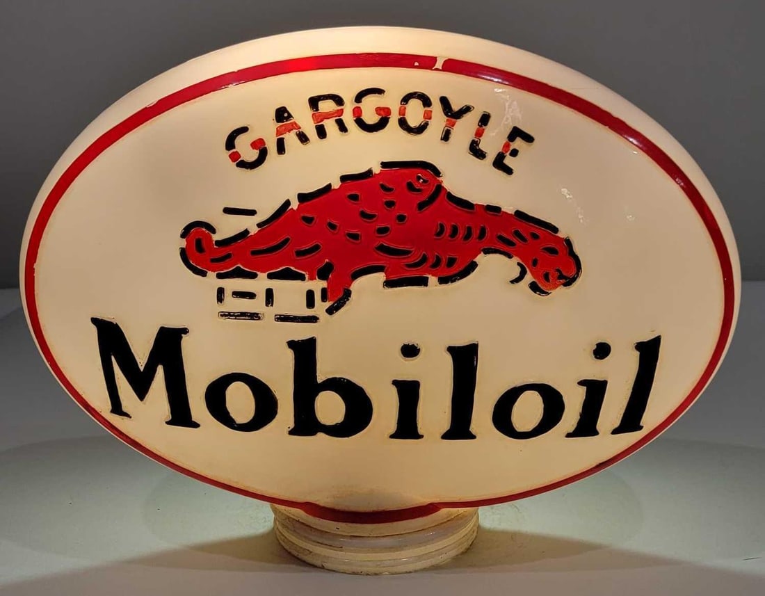 Gargoyle Mobiloil OPC Oil Cabinet Milk Glass Globe (TAC) (1 of 2)