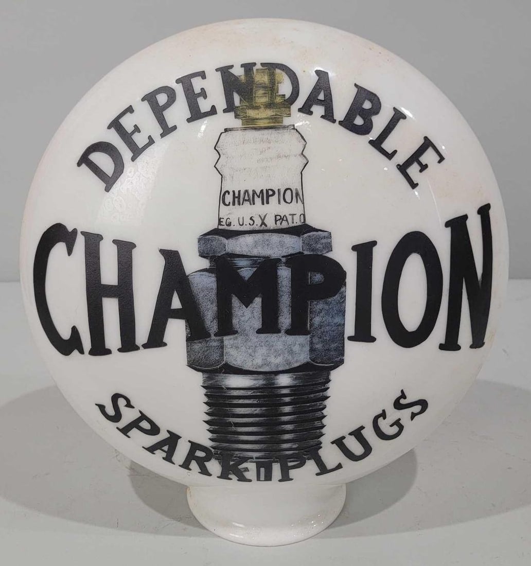 Reproduction Champion Spark Plug Milk Glass Globe (1 of 2)