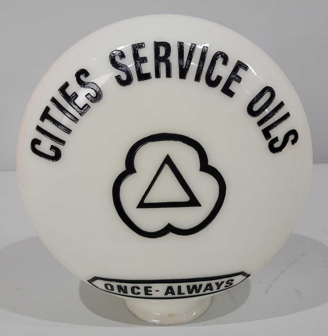 Reproduction Cities Service Oils w/Logo OPE Milk Glass Globe: 12"T. with four inch base, is a reproduction