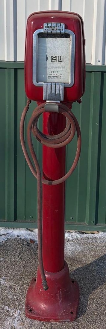 Bennentt ECO Model #98 Air Meter mounted on Pedestal: 50"T., air meter is an older repaint, appears to be almost complete is missing a bottom access door. This Item must be picked up in Wisconsin