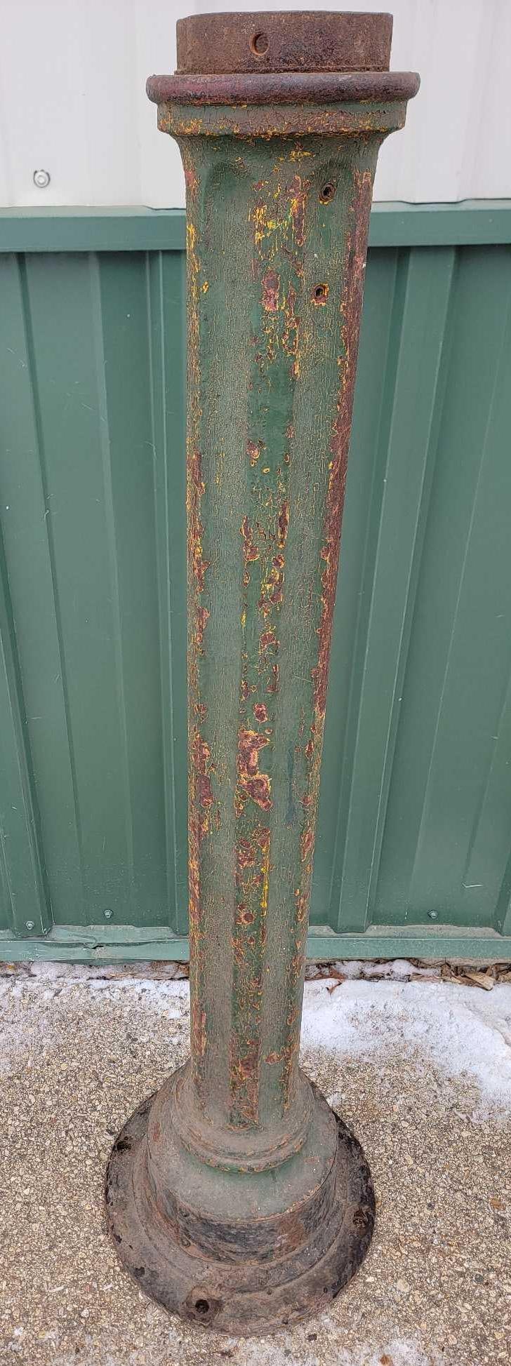 Cast Iron Fluted Air Meter Pedestal: 44"T. Collar is 5.75" outside. No breaks. This Item must be picked up in Wisconsin