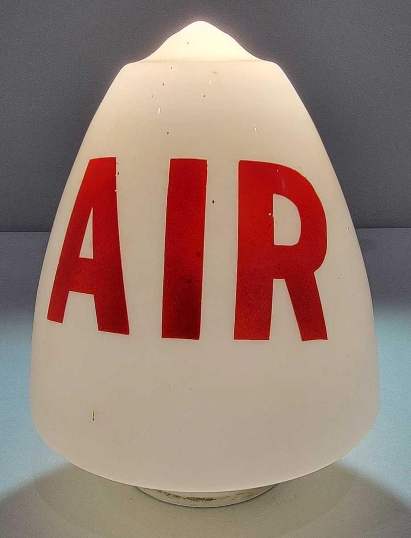Acorn Shaped AIR OPB Milk Glass Globe w/4" Base (TAC): rated 9+, 10"T., the OPB (one-piece baked) acorn-shaped milk glass globe with four inch base, in excellent condition, base is clean. TAC #025658