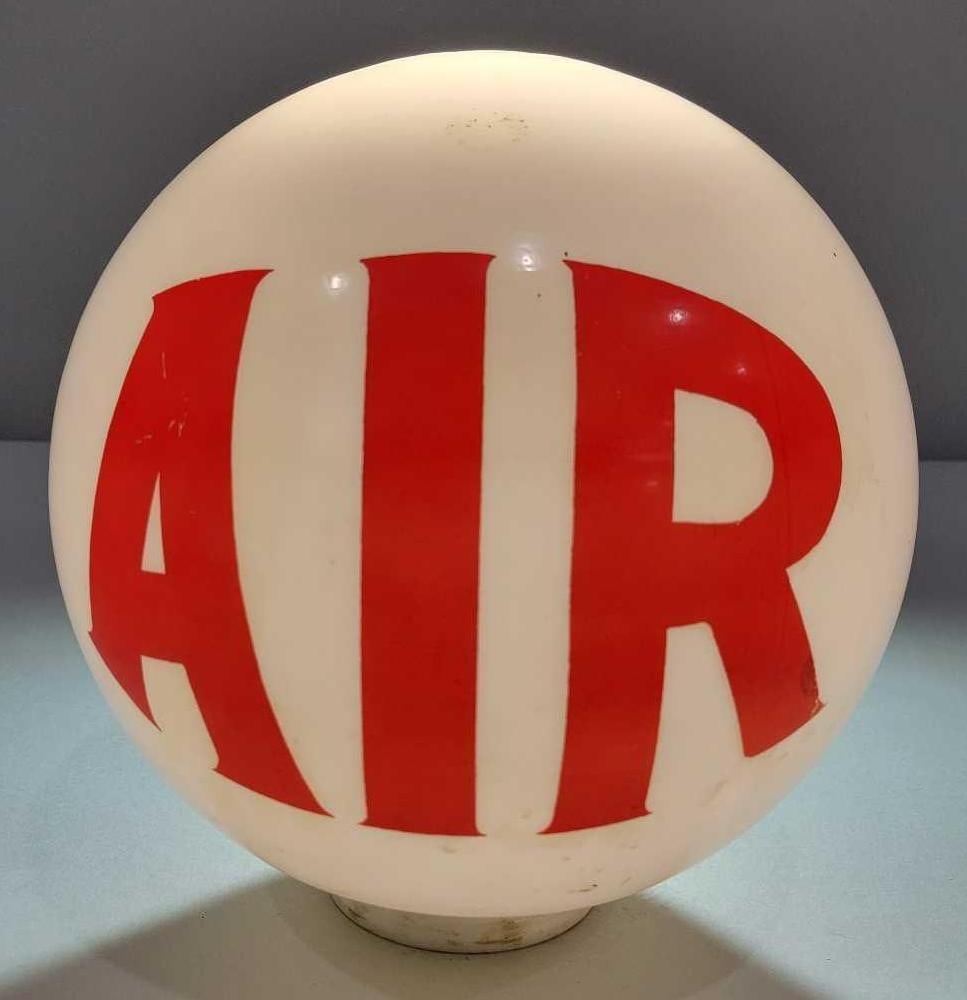 AIR OPB Milk Glass Sphere Globe w/4" Base (TAC): rated 9, 10"T., the OPB milk glass sphere globe is in very good condition, has a four inch screw base with no collar. TAC #025661