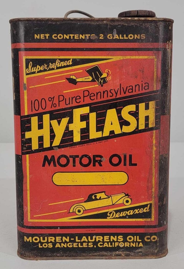 Hy Flash Motor Oil w/Image Two-Gallon Square Metal Can (1 of 4)