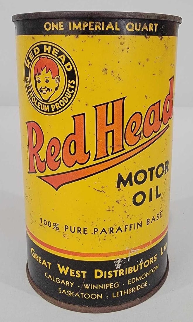 Red Head Motor Oil One Imperial Quart Round Metal Can (TAC) (1 of 6)