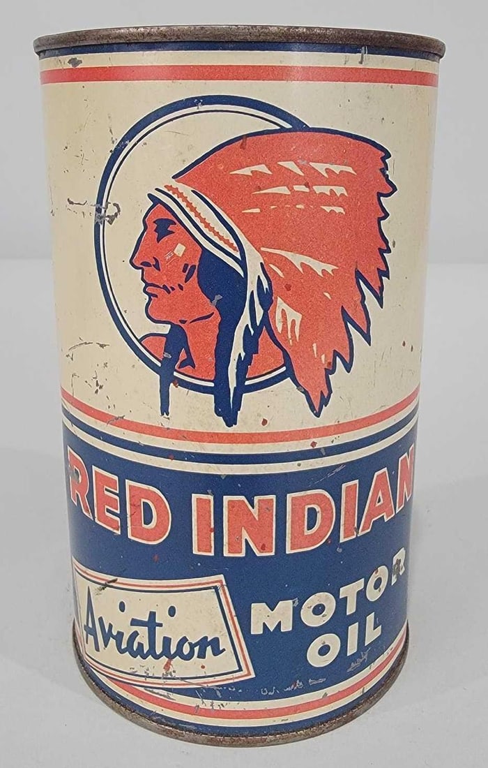 Red Indian Aviation Motor Oil w/Logo One-Quart Imperial Metal Can (TAC) (1 of 6)