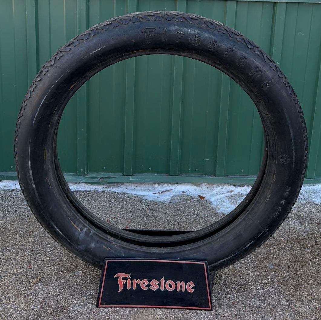 Early Firestone Non-Skid 36x4.5 Tire and Metal Stand (1 of 7)