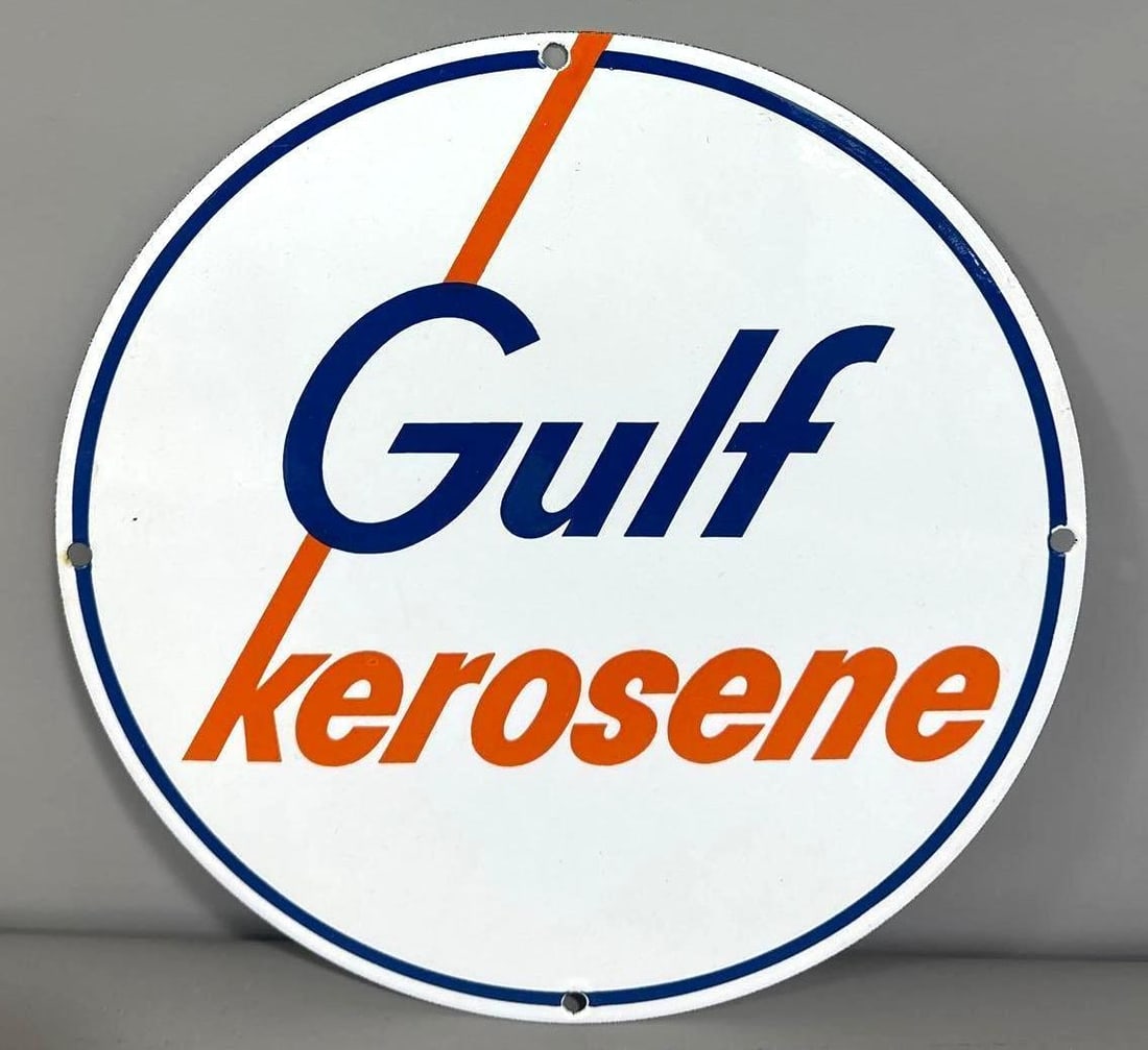Gulf Kerosene Porcelain Pump Sign (TAC): rated 9.75, 10.5"D., the SSP sign is nice. Rarity 2. TAC #061387