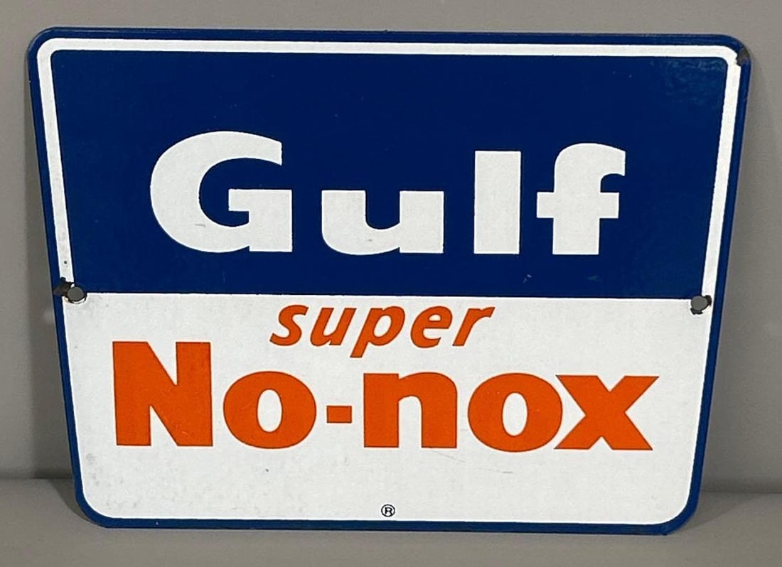 Gulf Super No-Nox Porcelain Pump Sign (TAC) (1 of 5)
