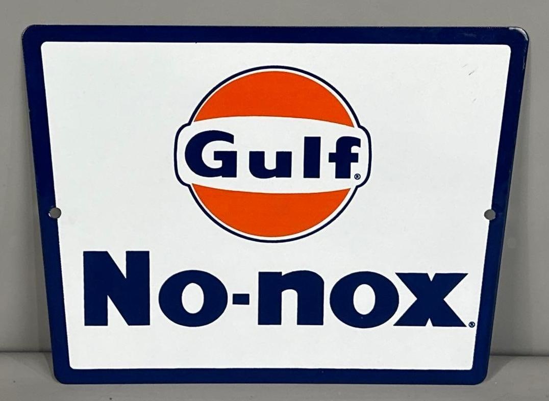 Gulf No-Nox Porcelain Pump Plate Sign (1 of 4)