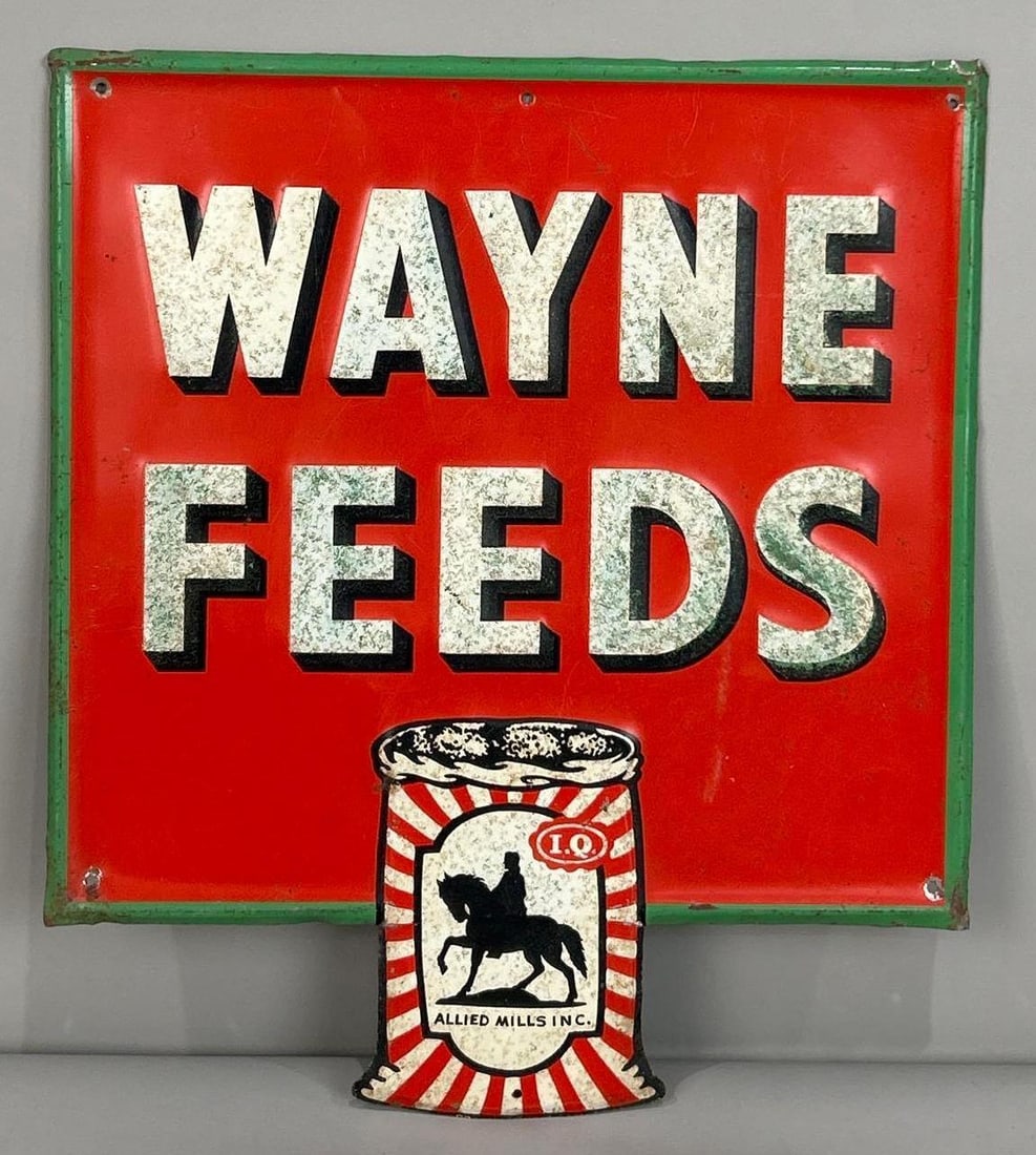Wayne Feeds Embossed Tin Sign W/ Feed Sack Graphic (1 of 5)