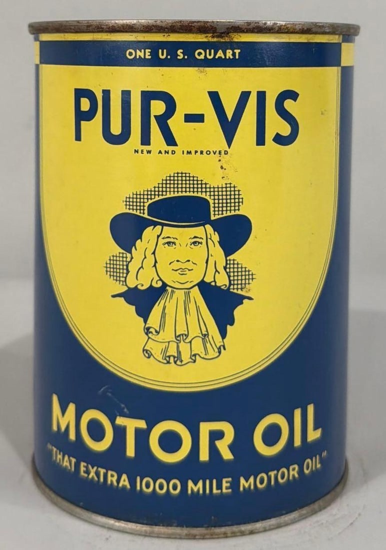 Pur-Vis Motor Oil w/Image Quart Round Metal Can (1 of 4)
