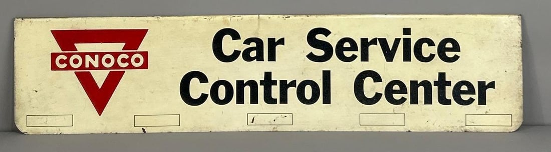 Conoco w/Logo Car Service Control Center Metal Rack Sign (TAC): rated 8, 5.25"x22.5" the SST rack sign has wear and light soiling. TAC #062686