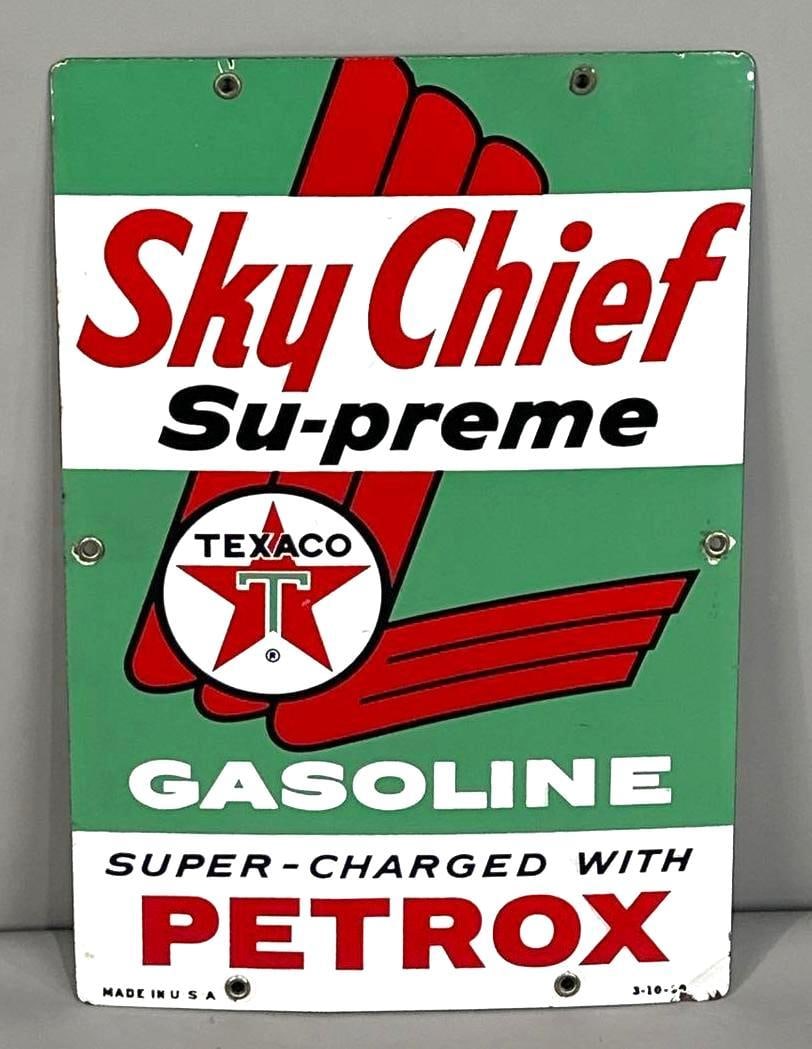 (MEDIUM) Texaco Sky Chief Su-Preme Porcelain Pump Plate Sign W/ White "T" Logo (1 of 4)