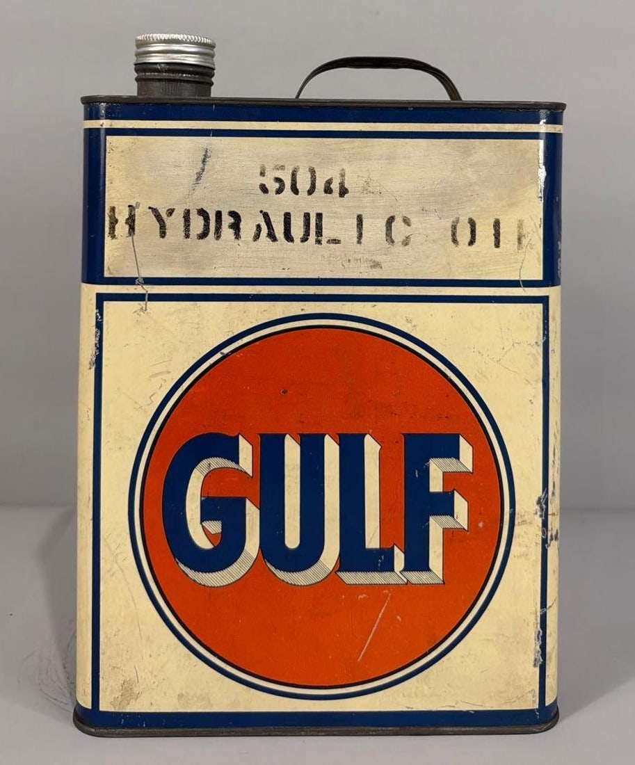 Gulf Hydraulic Oil One Gallon Flat Metal Can (1 of 4)