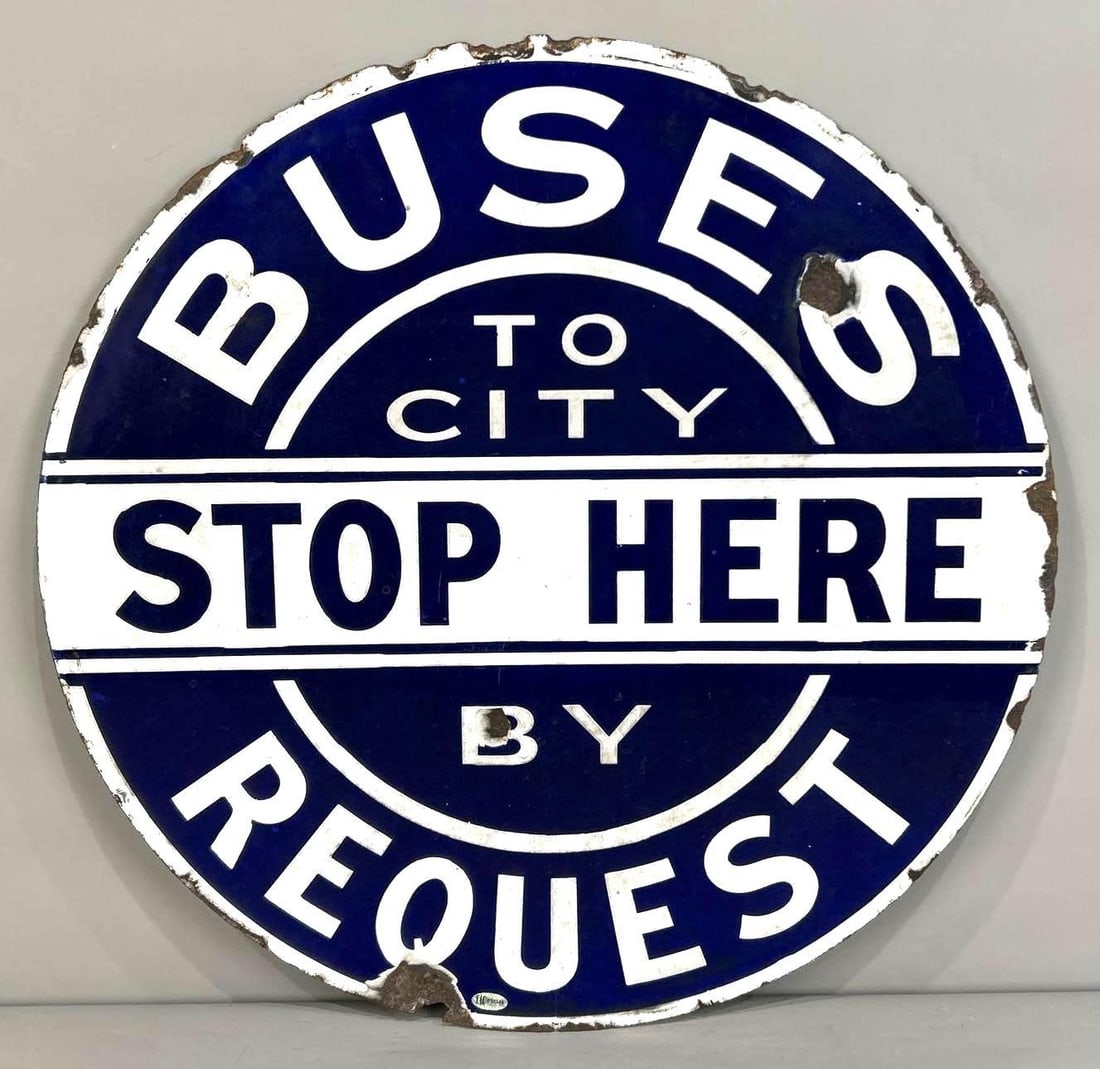 Buses Request Stop Here Porcelain Sign (TAC) (1 of 7)