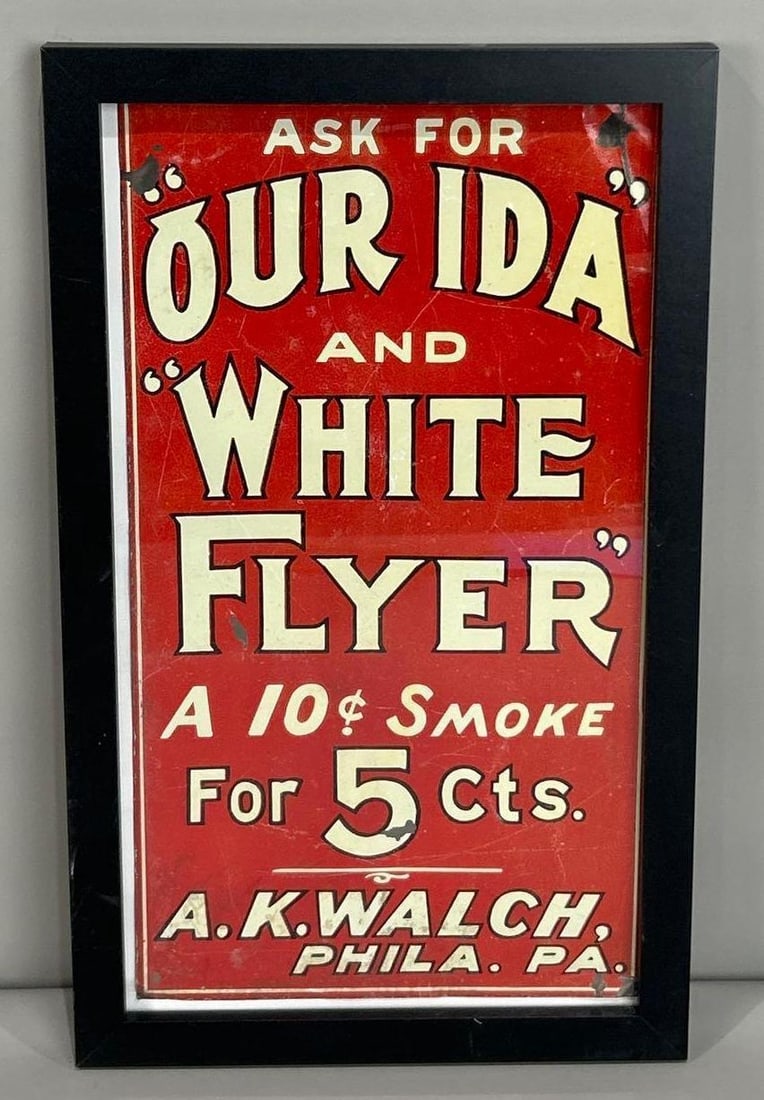 Our IDA And White Flyer 5¢ Cigar Tin Sign W/ Frame (1 of 2)