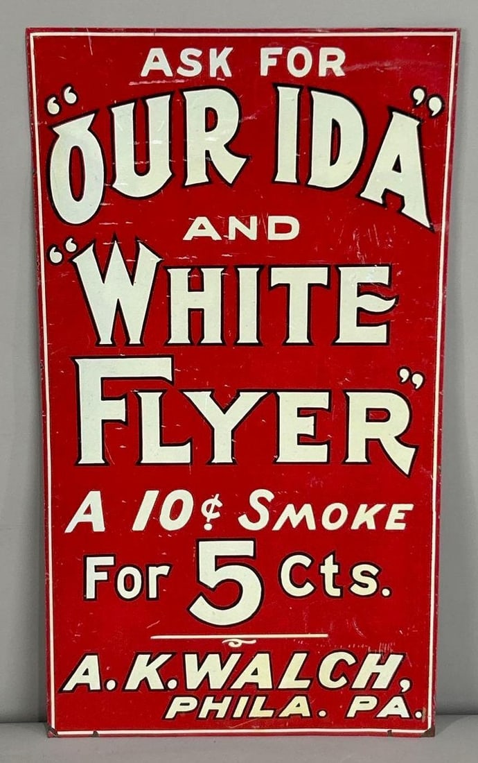 Our Ida And White Flyer 5¢ Cigar Single-Sided Tin Sign (1 of 3)