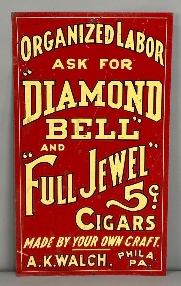 Diamond Bell and Full Jewel 5¢ Cigars Tin SIgn (1 of 3)