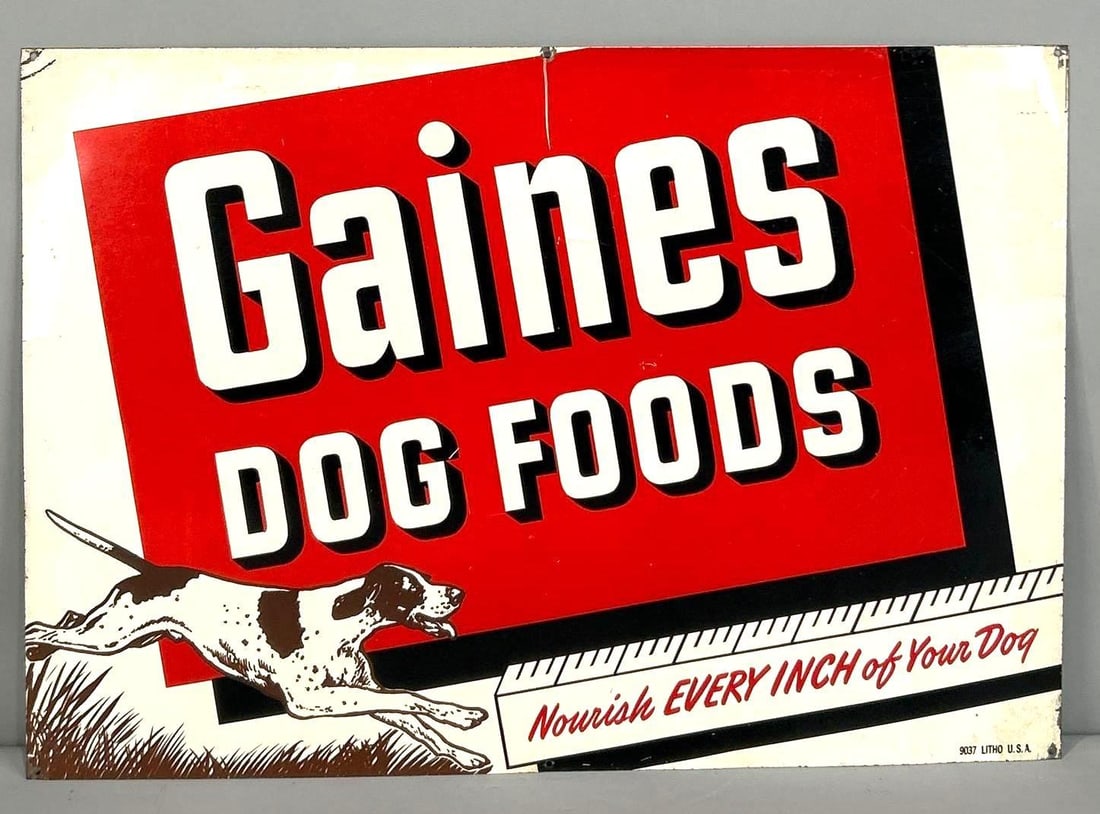 Gaines Dog Foods Single-Sided Tin Sign W/ Short Haired Pointer Graphic (1 of 5)