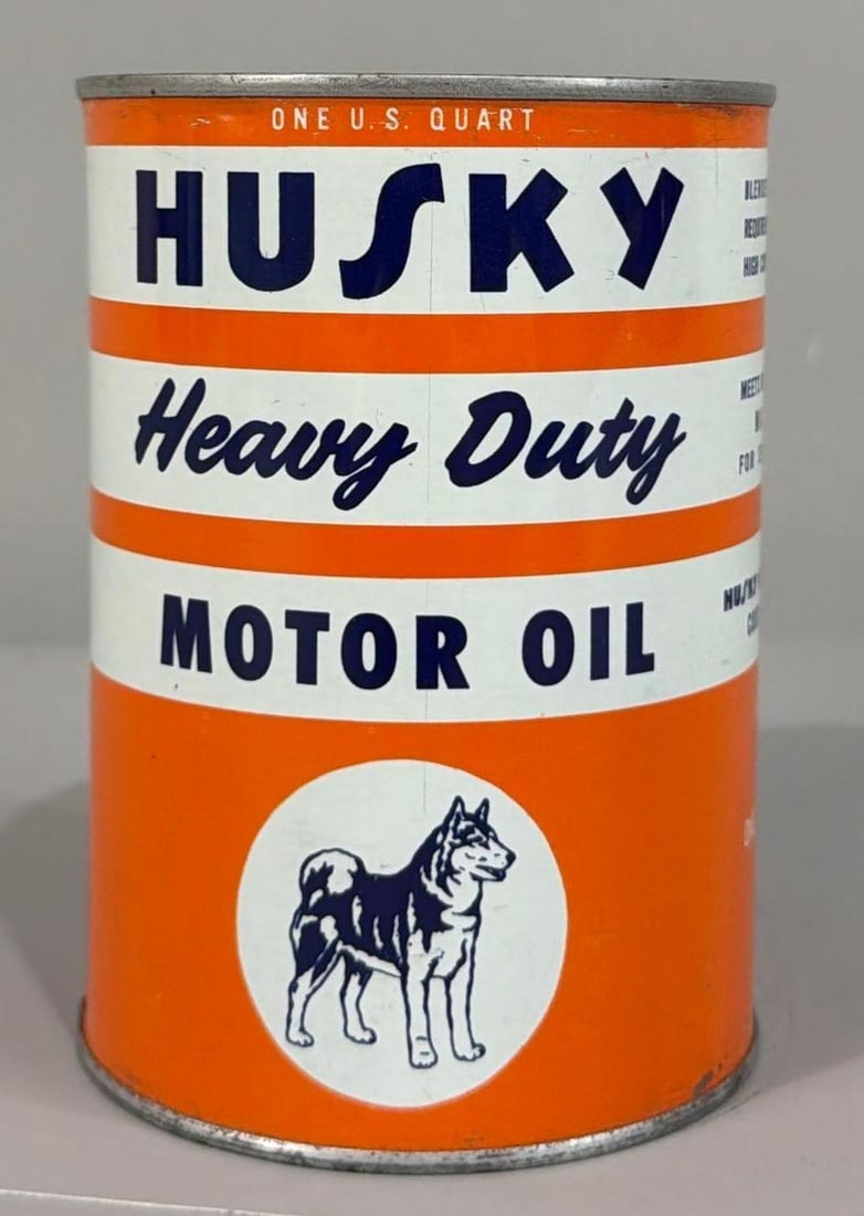 Husky Heavy Duty Motor Oil Quart Round Metal Can (TAC): rated 9.5, the one quart round metal can, crimped seam, is full, has excellent color and shine. TAC #063013