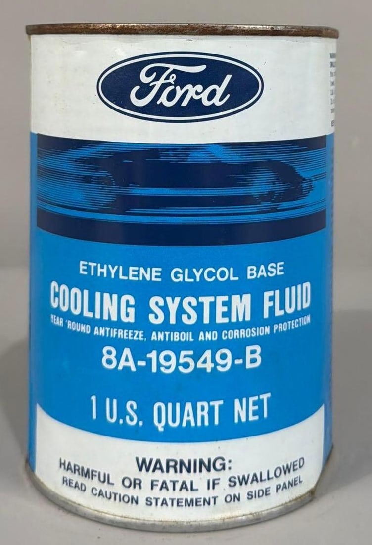 Ford Cooling System Fluid Quart Metal Can: rated 9.5, the one quart round metal can, crimped seam, is full, nice.