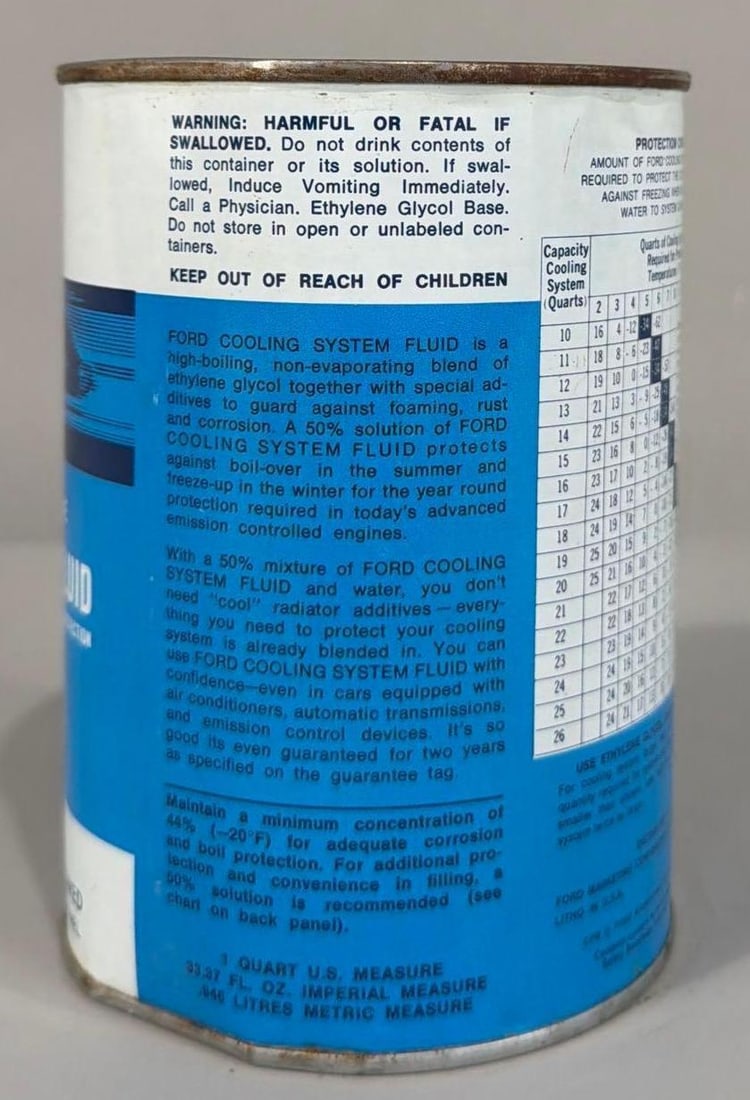 Ford Cooling System Fluid Quart Metal Can - 2