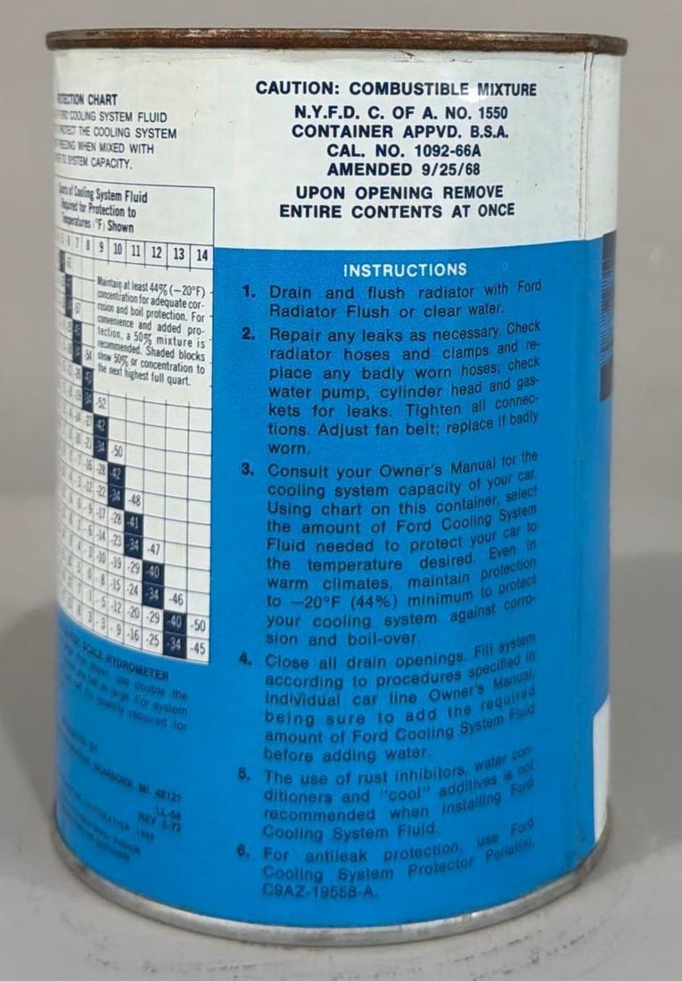 Ford Cooling System Fluid Quart Metal Can - 3