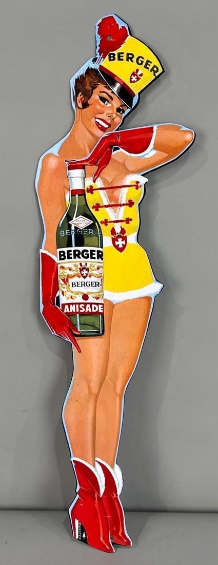 Berger Beer Die-Cut Pin Up Girl Tin Sign (1 of 3)