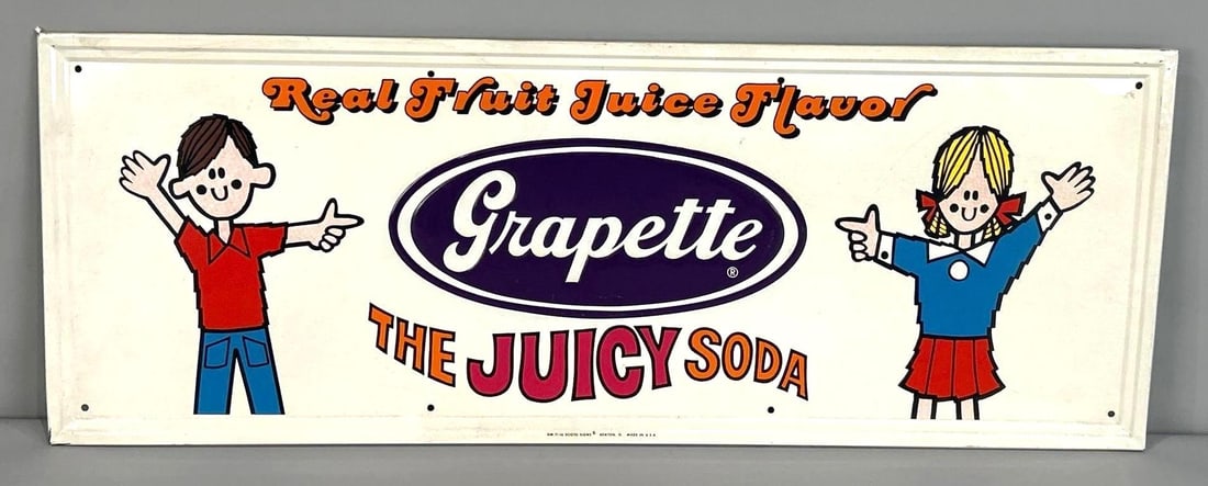 Grapette Self-Framed Embossed Tin Sign W/ Children Graphic (1 of 5)