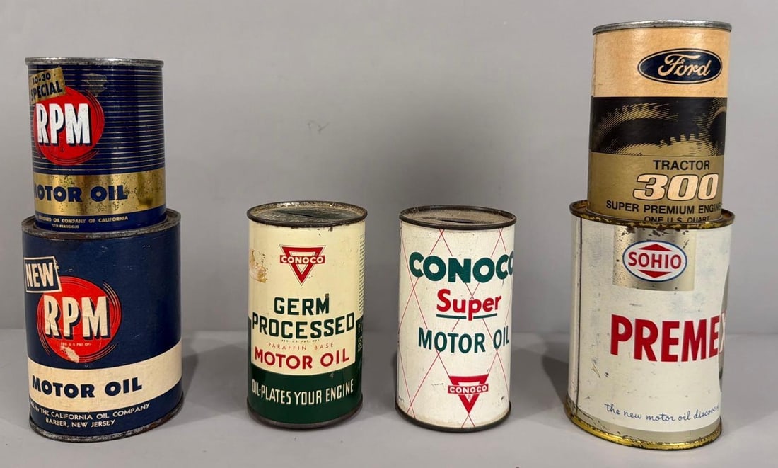 6-Oil Can Coin Banks: rated 8 to 9, some wear.