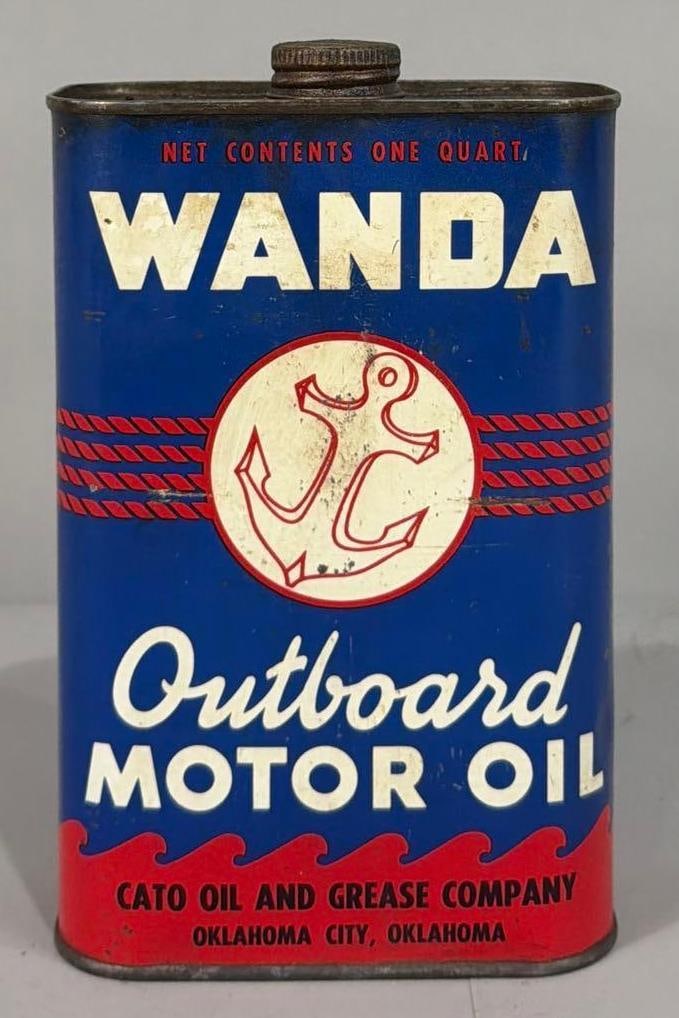 Wanda Outboard Motor Oil One Quart Flat Metal Can (1 of 3)