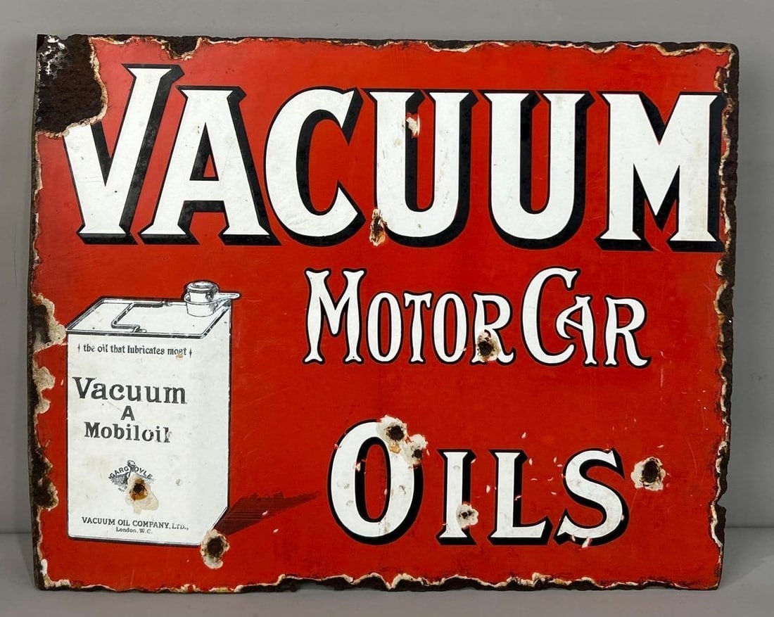 Vacuum Motor Car Oils w/Standing Gargoyle Square Can Logo Porcelain Flange Sign (TAC) (1 of 9)