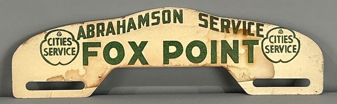 Cities Service Fox Point Metal License Plate Attachment: rated 7, 3"x10", has rust staining