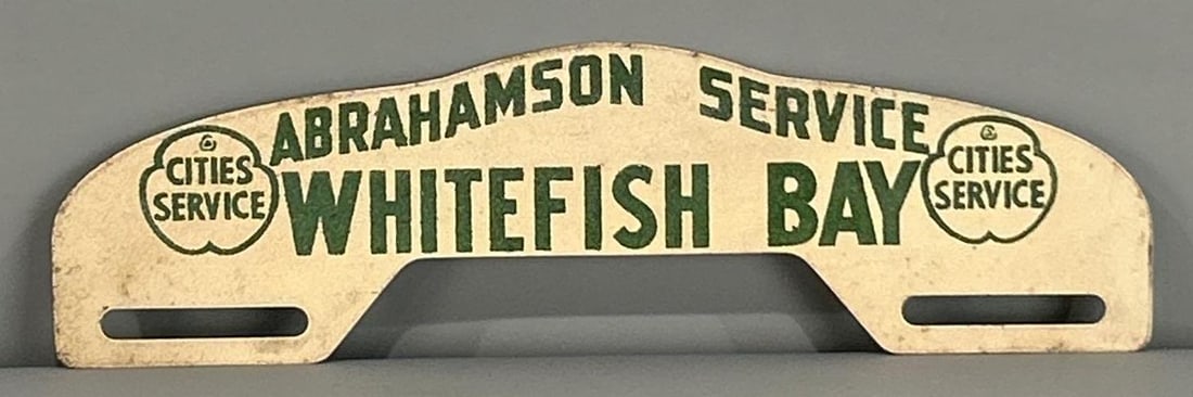 Cities Service Whitefish Bay Metal License Plate Attachment: rated 9, 3"x10", light soiling