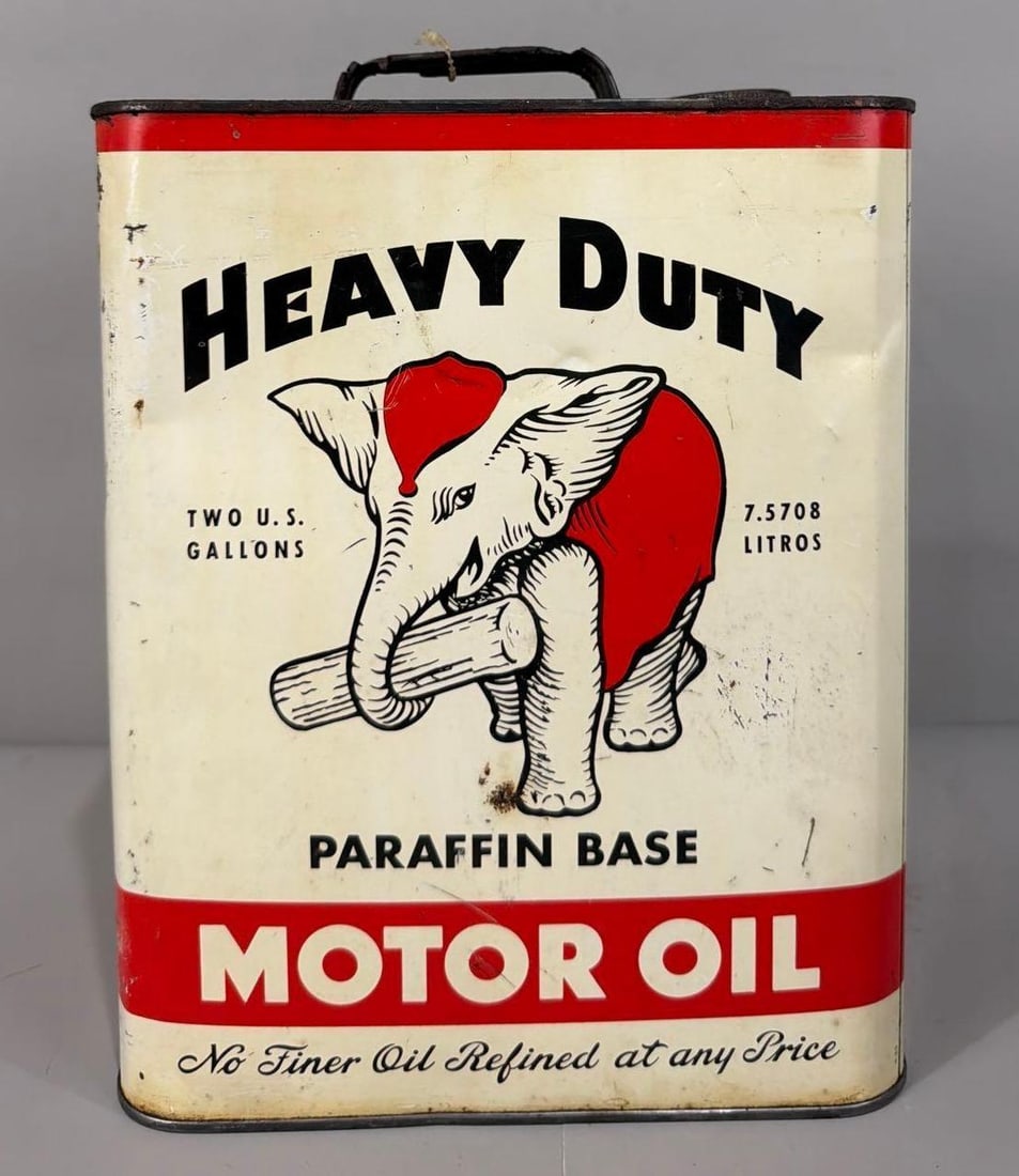 Heavy Duty Motor Oil w/Elephant Logo Two-Gallon Metal Can (1 of 3)
