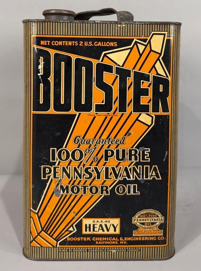 Booster Motor Oil Two Gallon Square Metal Can (1 of 4)