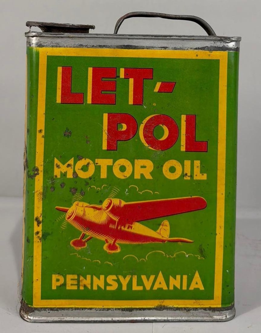 Let-Pol Motor Oil w/Airplane Image One Liter? Metal Can (1 of 4)
