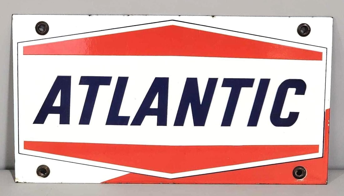 Atlantic w/Bent Lines Porcelain Pump Sign (TAC) (1 of 3)