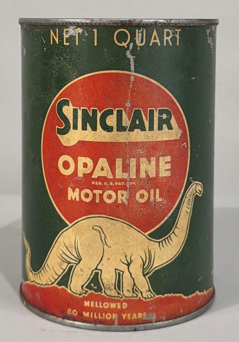 Sinclair Motor Oil w/White Dinosaurs Quart Metal Can (1 of 4)