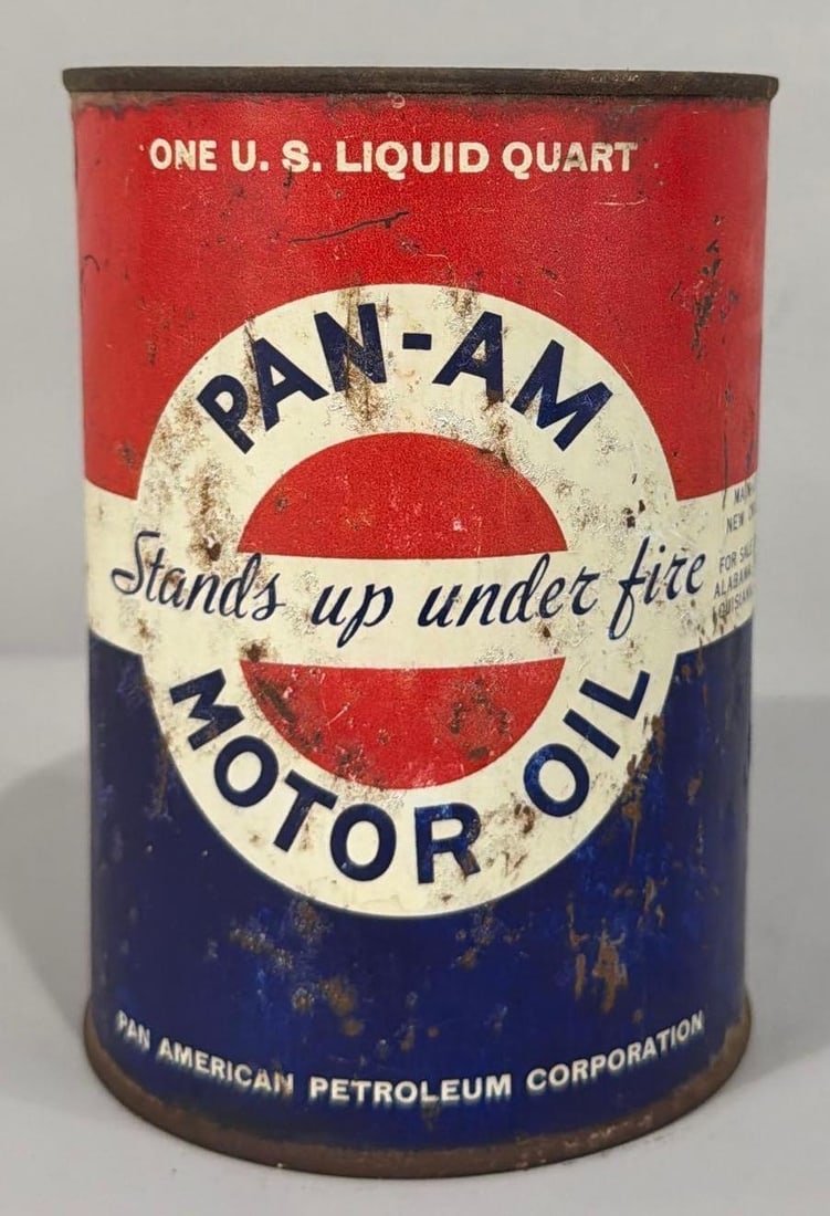 Pan-Am Motor Oils "Stand Up Under Fire!" Quart Metal Can (1 of 3)