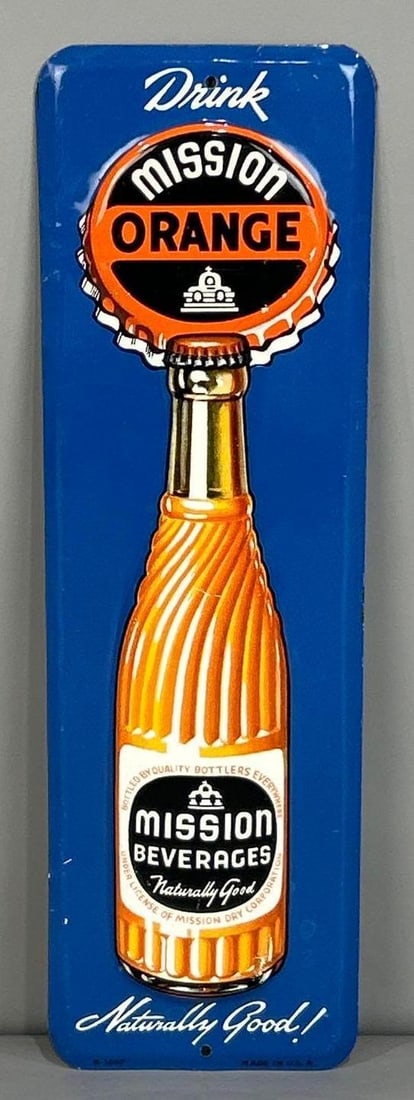 Mission Orange Soda Embossed Tin Door Push W/ Bottle Graphic (1 of 5)