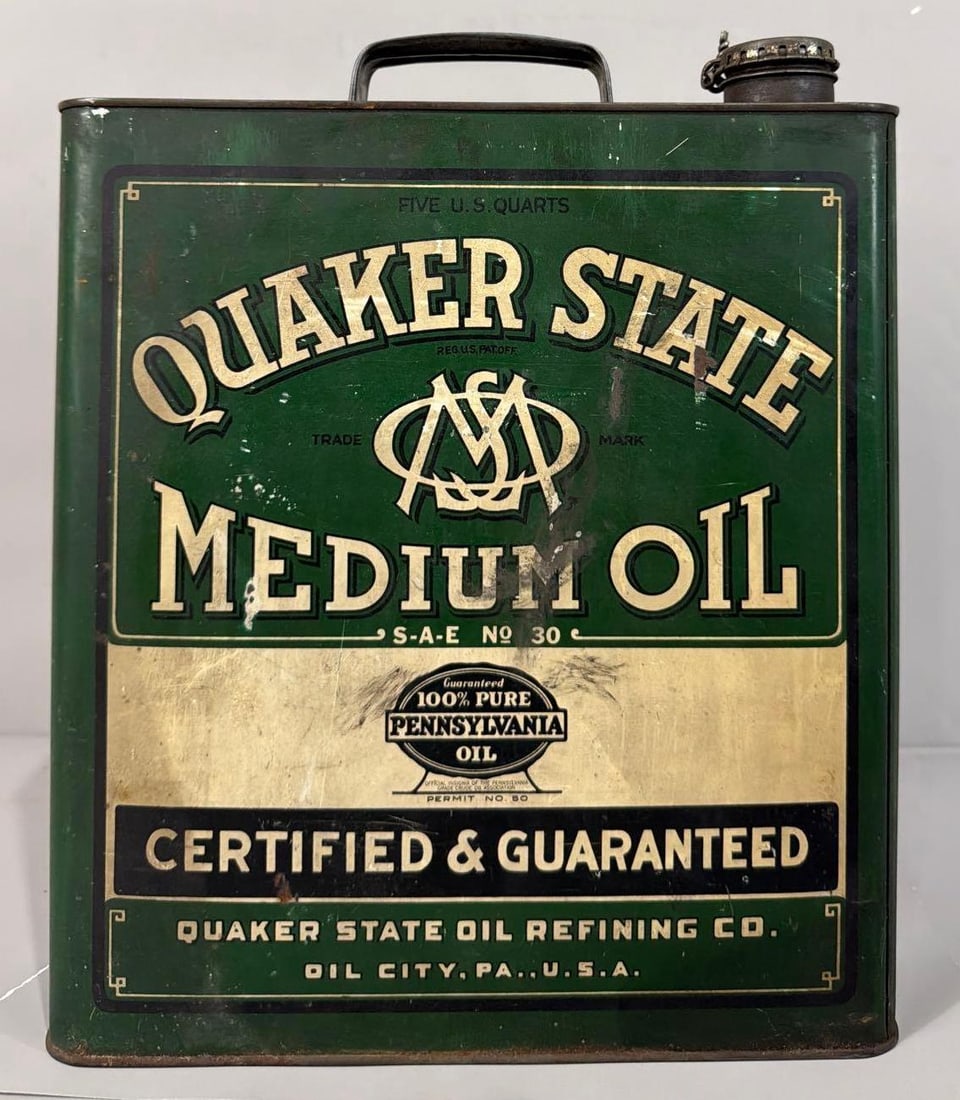 Quaker State Medium Oil One Gallon Flat Metal Can (1 of 4)