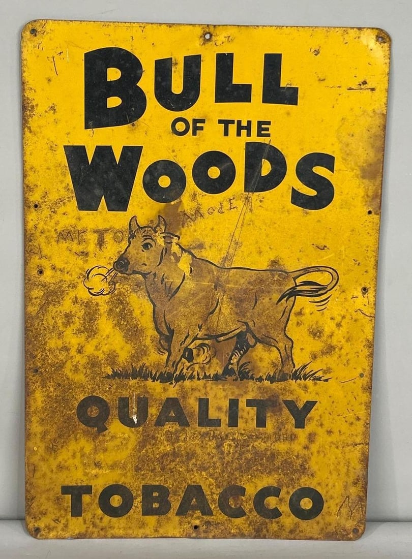 Bull Of The Woods Tobacco Single-Sided Tin Sign W/ Bull Graphic (1 of 3)