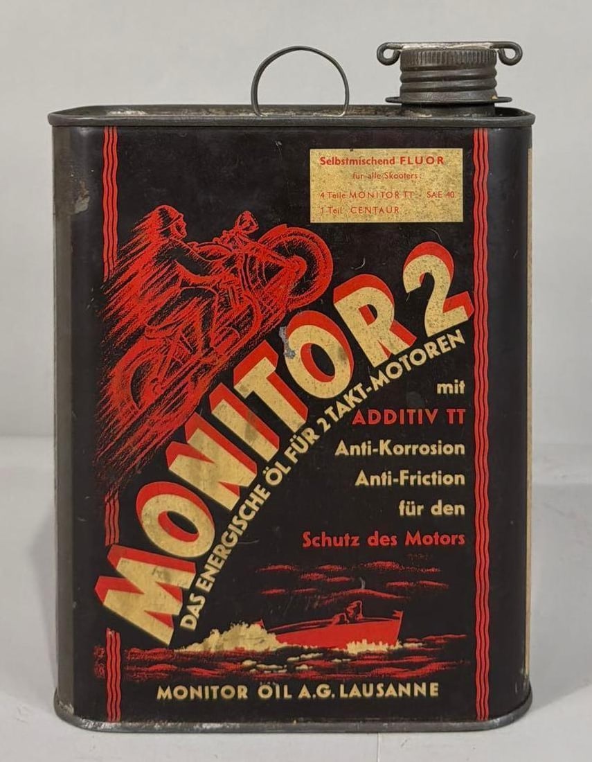 Monitor 2 Motor Oil w/Motorcycle Image Metal Can (1 of 4)