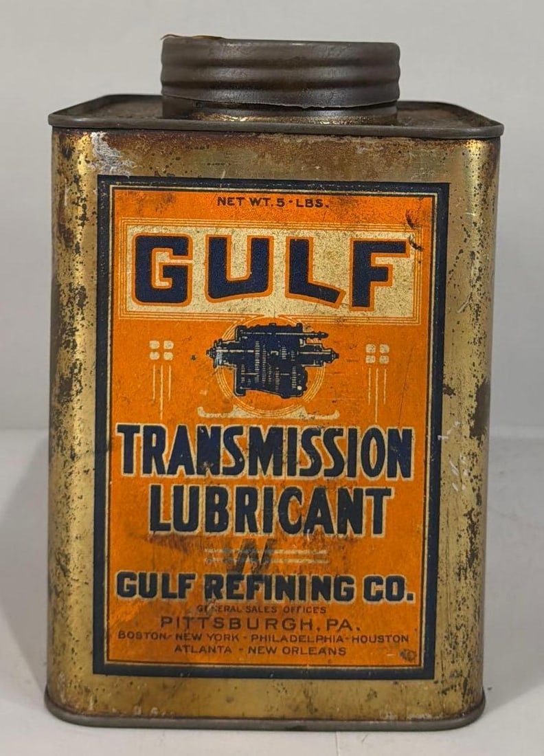 Gulf Transmission Lubricant Five Pound Square Metal Can (1 of 3)
