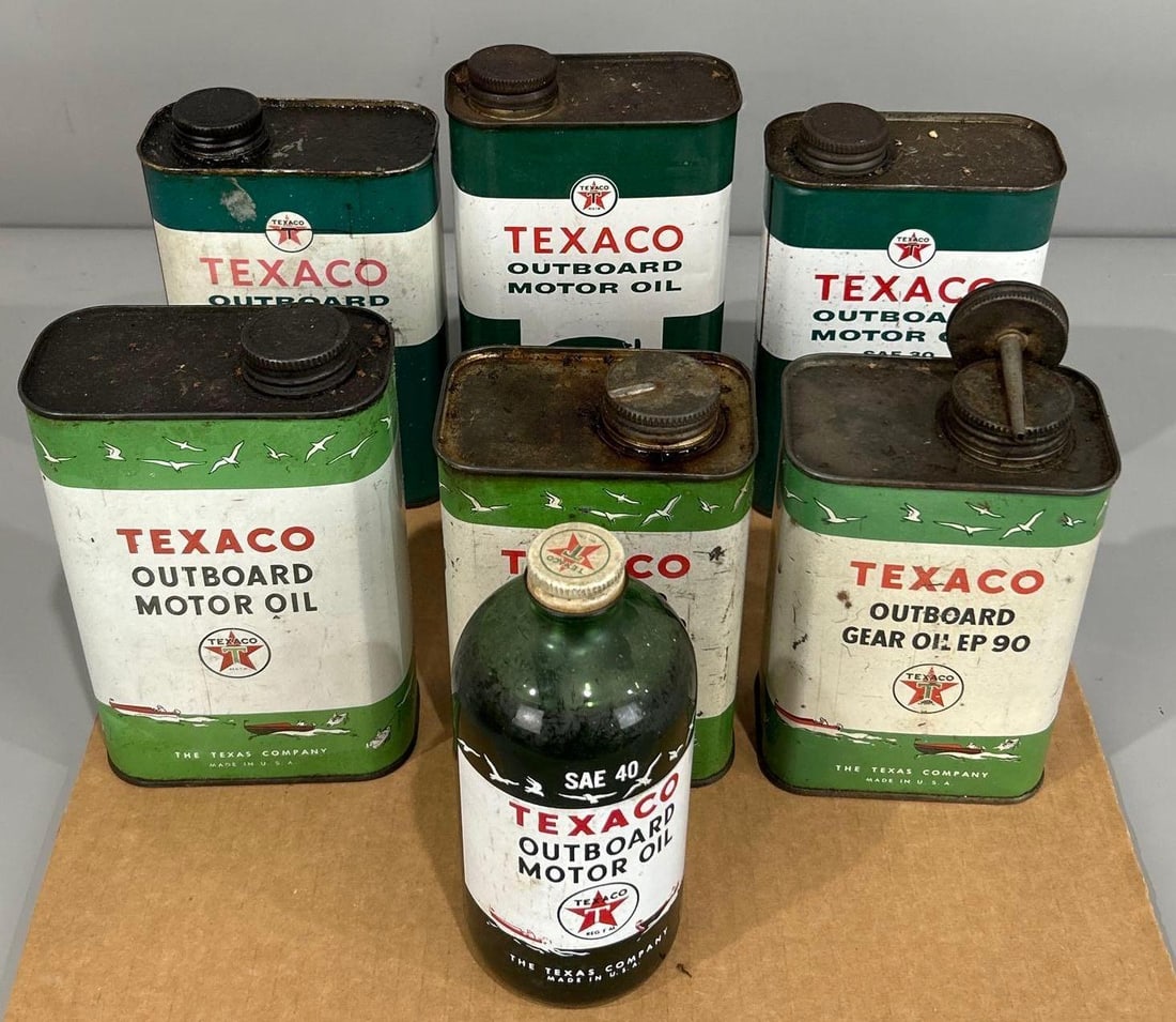 7-Texaco Outboard Motor Oil & Gear Oil Cans & Bottle (1 of 1)