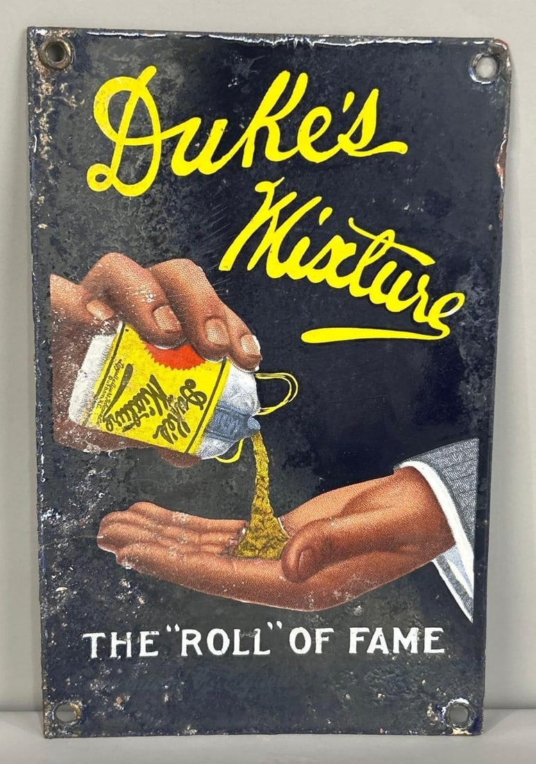 Dukes Mixture Porcelain Sign W/ Hand And Tobacco Bundle Graphic (1 of 4)