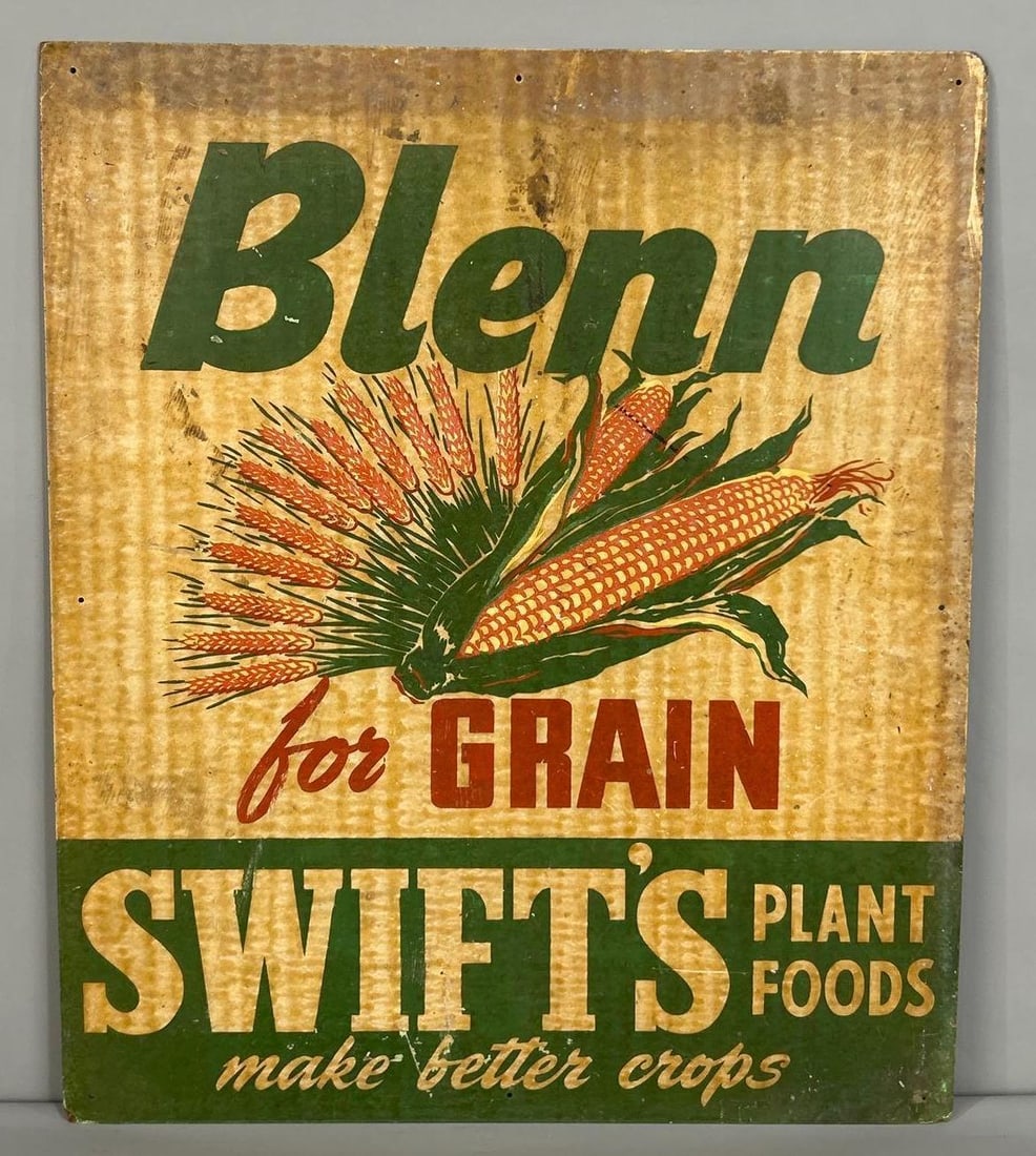 Swift's For Plant Food Single-Sided Masonite Sign: (Rated 7.5) 20" x 24". This Single-Sided Masonite sign has notable staining throughout, as well as edge wear. Rarity 3. TAC # 062458